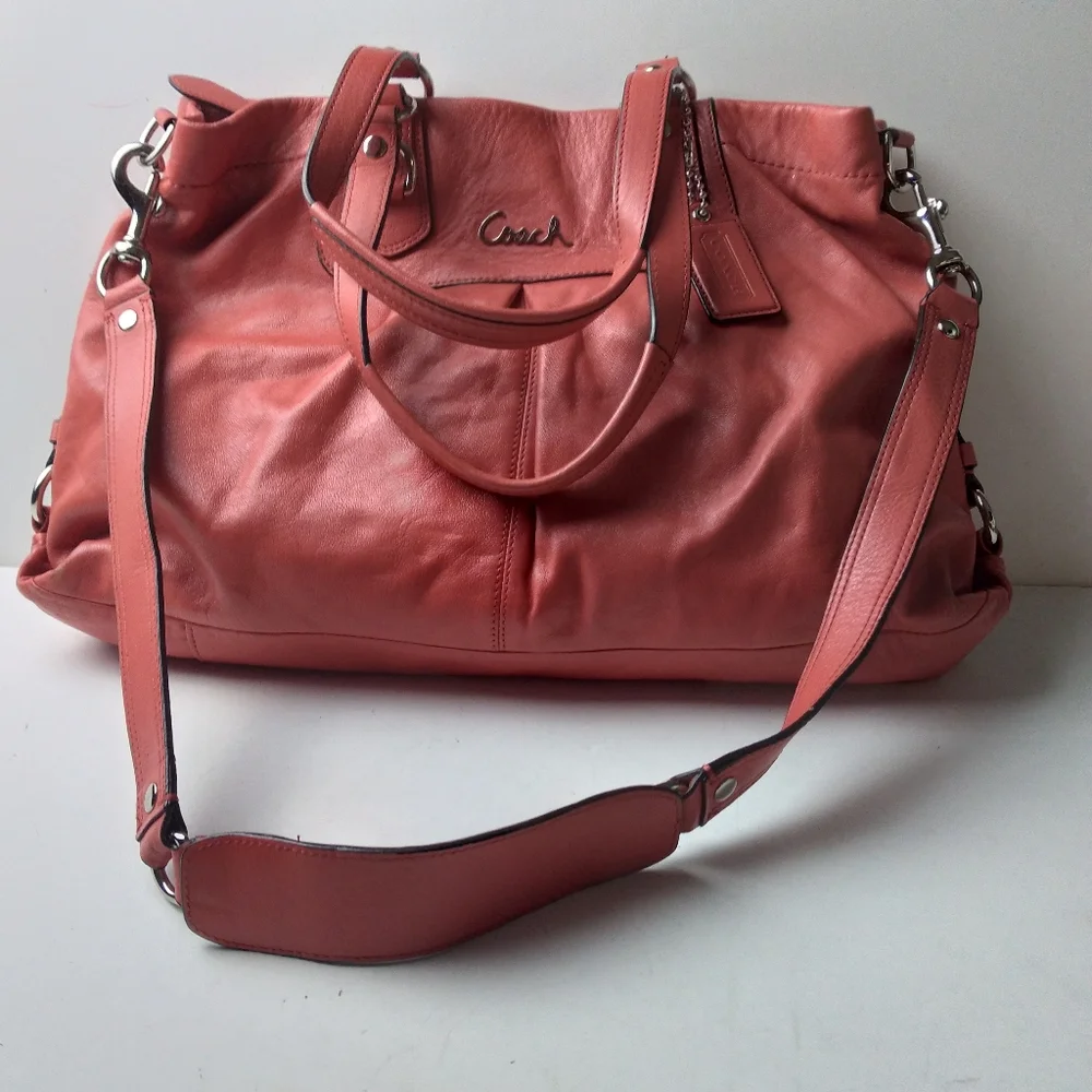 Coach ASHLEY  leather Stachel aHandbag in Coral Pink